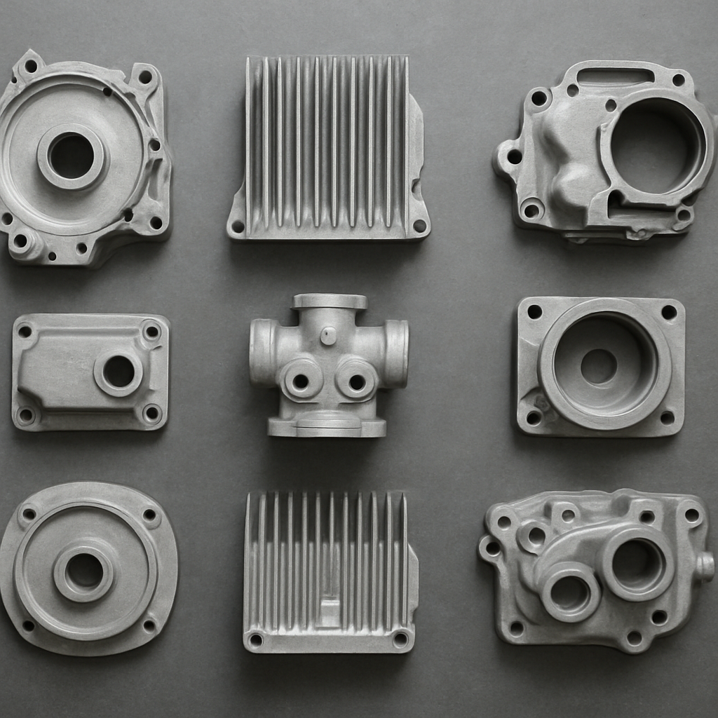Array of die cast aluminum parts including housings and heat sinks