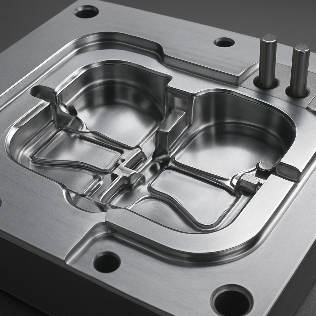Precision machined steel die casting mold cavity with gating system