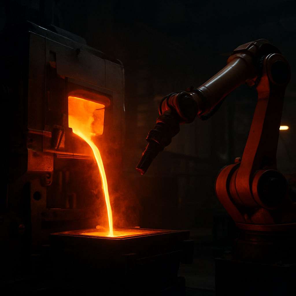 Cold chamber aluminum die casting machine pouring molten aluminum